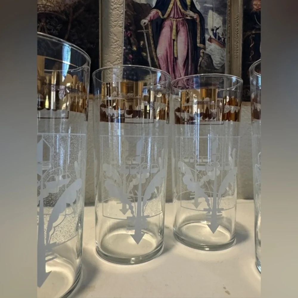 Bartlett & Collins MCM 22K Gold Leaf Highball Glasses, Signed 